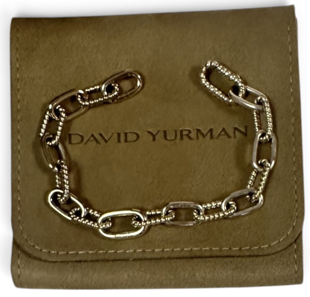 David Yurman Sterling Silver Bracelet Alternating Rope & Smooth Links with Pouch